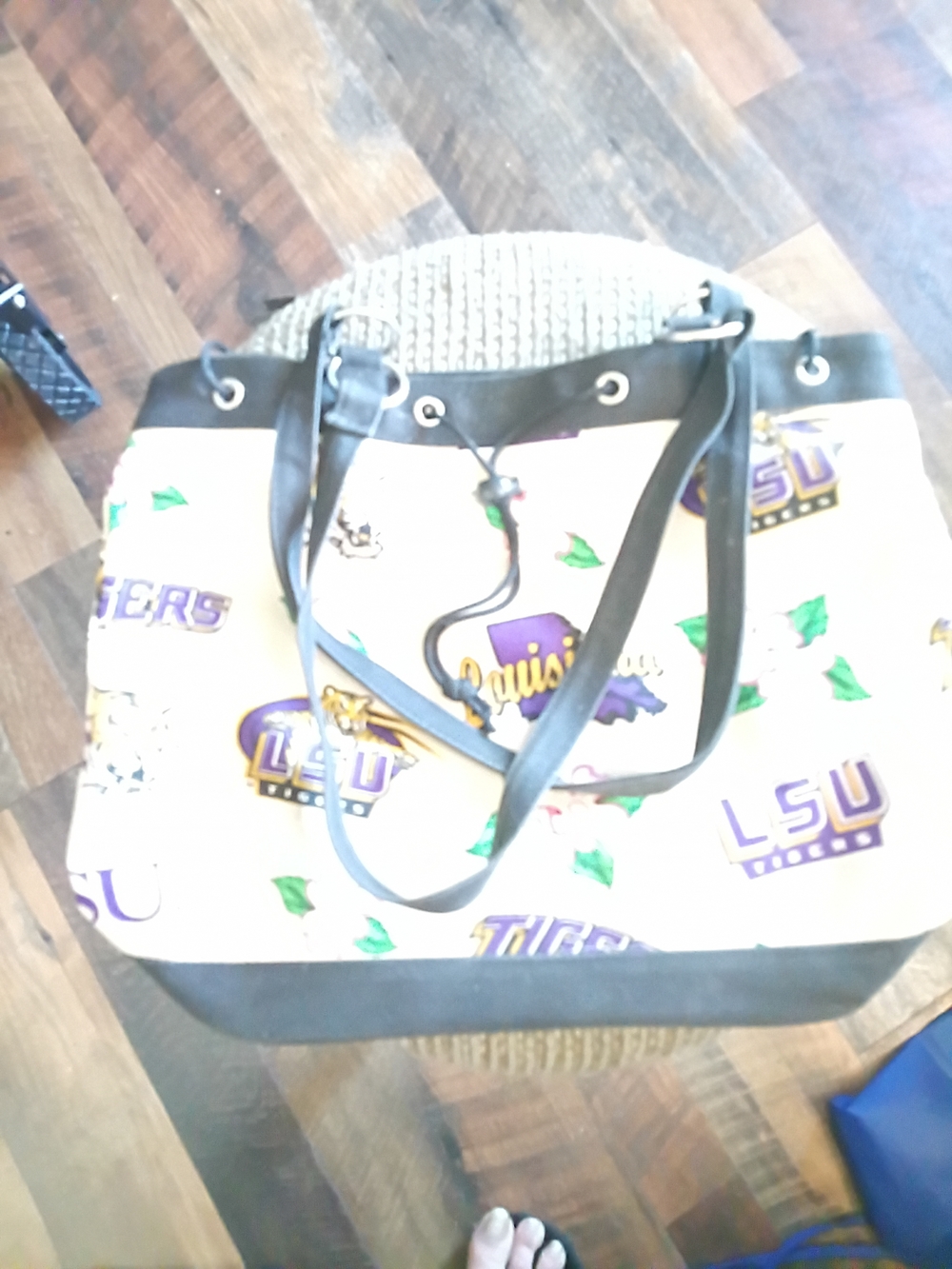 LSU Tigers Beige and Purple Canvas Tote Bag with Black Trim
